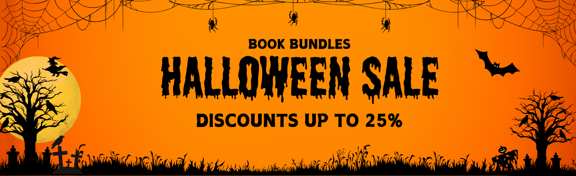 Black and orange minimalist halloween sale outdoor banner 9 x 3 in 1